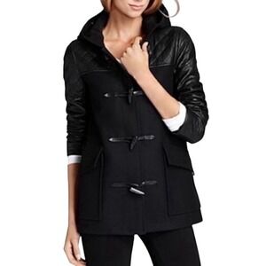 Theory‎ Women's Black Marimba Raw Edge Wool Lamb Leather Hooded Coat Size SP